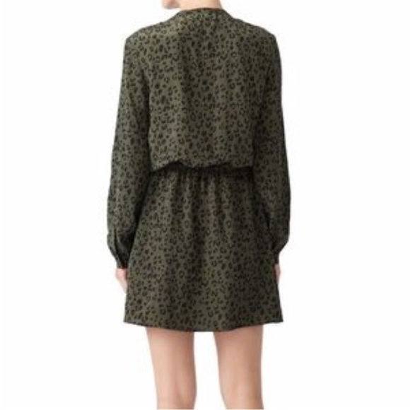RAILS Haha Olive Cheetah Shirt Dress Drawstring Waist Blouson Silk Sz XS - Picture 3 of 12